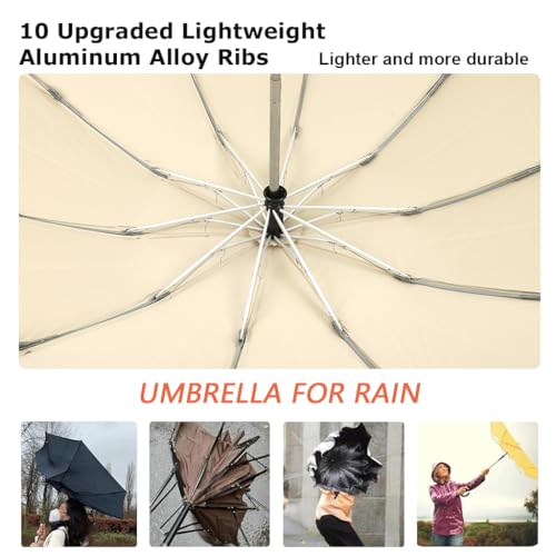 PALAY® 3 Fold Umbrella for Rain with Reflective Strip Compact Travel Auto One-Touch Open Close Reinforced 10 Dual Ribs Sun Protection 99% UV Windproof Men Women Khaki 3PCS PALAY® 3 Fold Umbrella for Rain with Reflective Strip Compact Travel Auto One-Touch Open Close Reinforced 10 Dual Ribs Sun Protection 99% UV Windproof Men Women Khaki 3PCS
